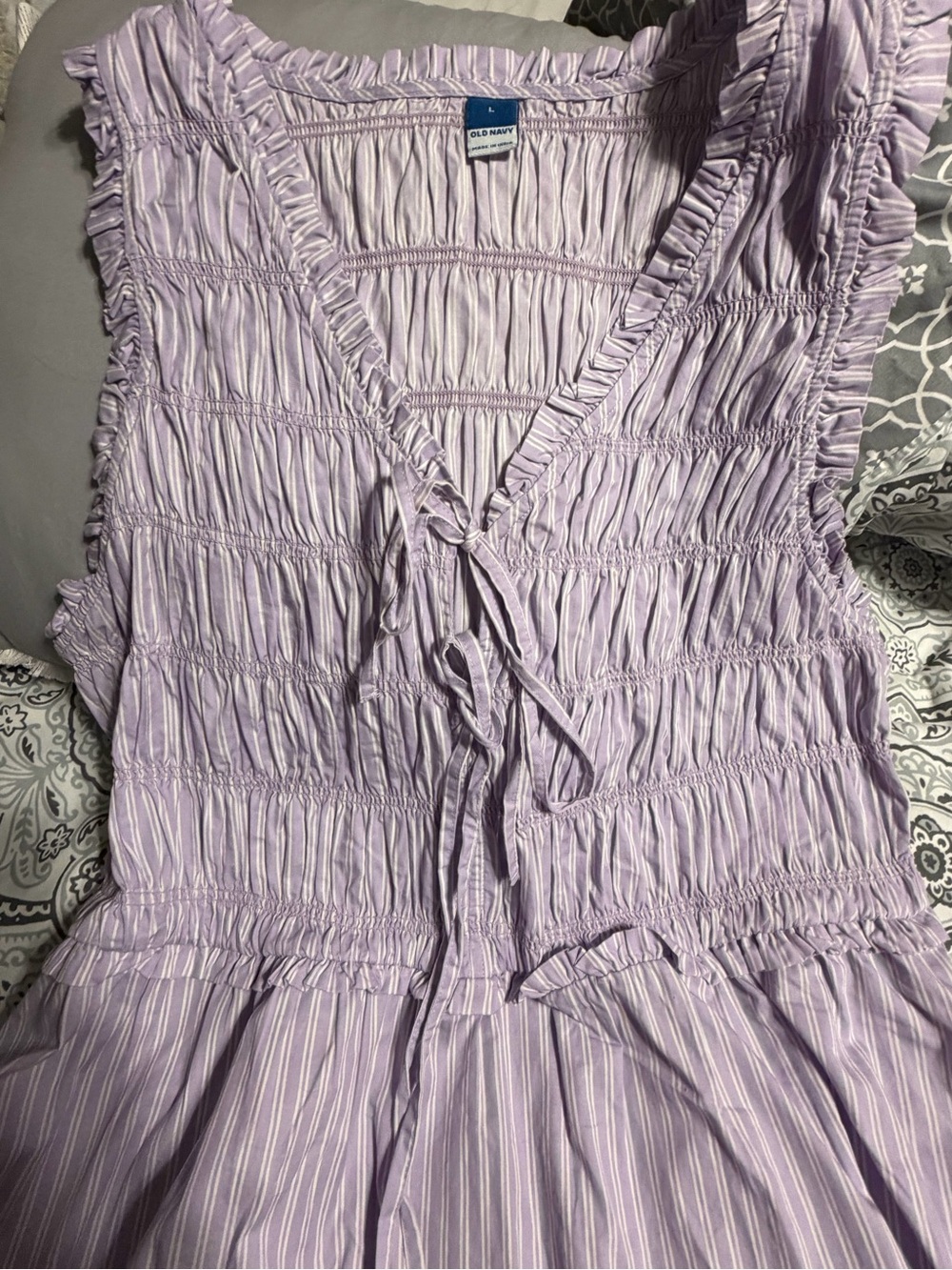 Old Navy Light Lavender Striped Smocked Tunic - Picture 1 of 3